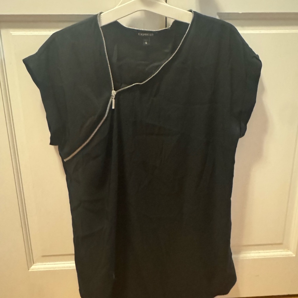 Express Black Asymmetrical Cap Sleeve T-Shirt